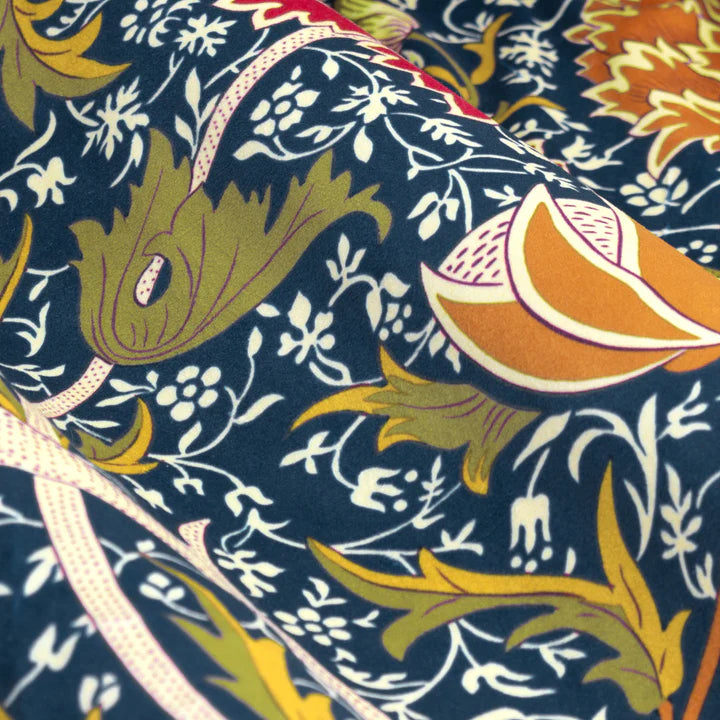 Morris & Co Cray Floral Velvet Pencil Pleat Curtains Indigo/Berry